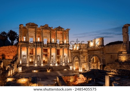 Celsus library in the Ancient City of Ephesus with its magnificent view in night museums