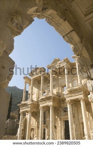 Celsus library viewed through the Mazeus and Mithridates Gate, Ephesus, Turkey