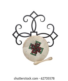 Celtic Bodhran Beater Drum with stretched skin over a frame - path included