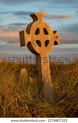 Celtic cross gravestone at Cross Abbey graveyard, Mullet Peninsula, County Mayo, Ireland