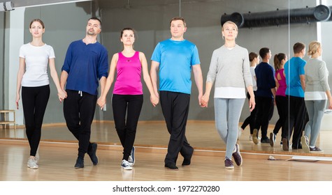 Celtic Dance Class For Adults, Positive People Training During Group Class In Fitness Center