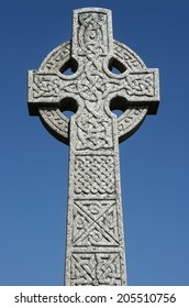 Celtic Stone Cross Against A Blue Sky.