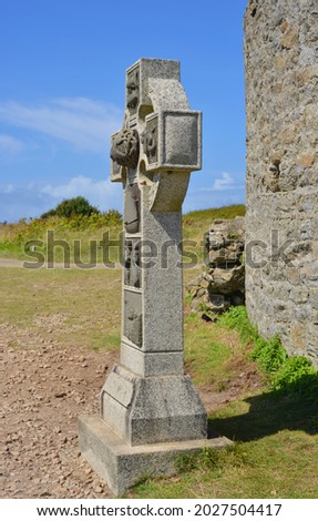 Celtic stone cross in Pointe du Raz, Bretagne, France