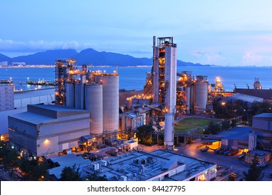 cement factory at night