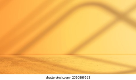 Cement floor and wall background with orange spotlight and Shadow line cross well display product background 