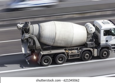 Cement Mixer On A Highway