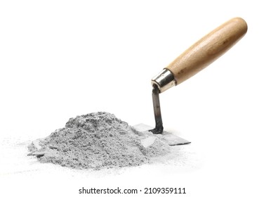 Cement pile and trowel isolated on white   - Shutterstock ID 2109359111