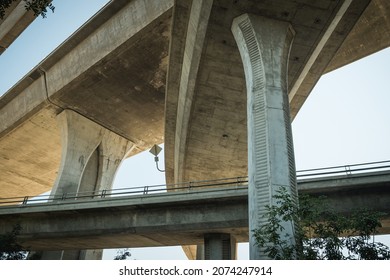 Cement Pylons Underneath San Diego Freeway Bridge