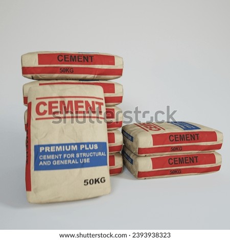 Cement Sacks. Pack Bag Cemented Powder, Sack With Industry Material For Construction Building, Cementing Production.