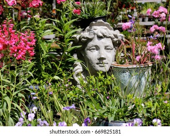 Cement Sculpture / Face and Foliage / Flowers - Powered by Shutterstock