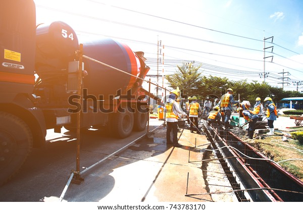 cement truck in contruction building site on\
sep, 24,2017 in phathumtani\
Thailand