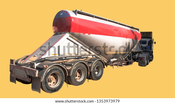 Cement truck, dump truck, semi-truck cargo,\
cement transport On a yellow\
background
