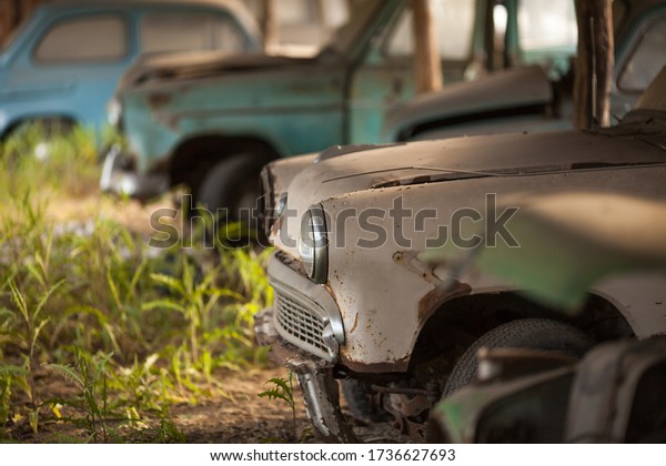 a cemetery with\
a lot of old abandoned cars