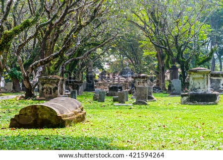 Cemetry with trees in George town, Penang, Malaysia
