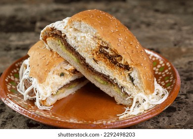 cemita cake with oaxaca cheese, mexican sandwich. Mexican food - Powered by Shutterstock