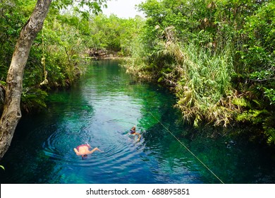 Cenote Escondido Underground River Snorkeling Near Tulum Mexico