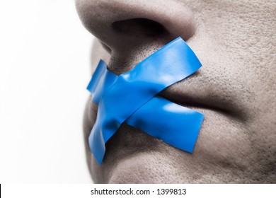 Censored Man With Tape On The Mouth