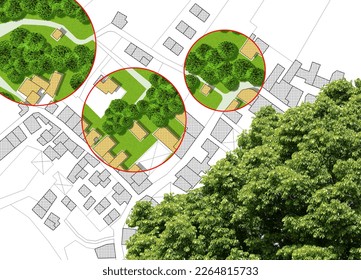 Census of trees in cities -  green management and tree mapping concept with imaginary city map with highlighted trees  - Powered by Shutterstock