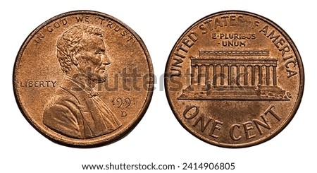 The cent, the United States of America one-cent coin, often called the 