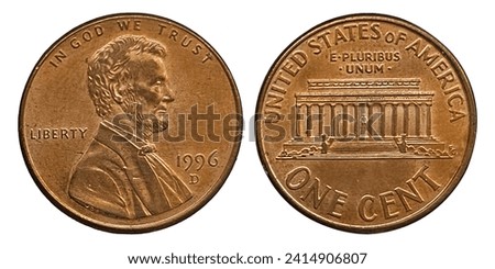 The cent, the United States of America one-cent coin, often called the 