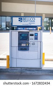 Centennial, Colorado / United States - April 14th 2020: Bellco Credit Union ATM On East Arapahoe Road