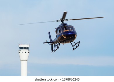 CENTENNIAL, USA-OCT 17: Helicopter Lands On October 17, 2020 At Centennial Airport Near Denver, Colorado. This Airport Is One Of The Busiest General Aviation Airports In US.