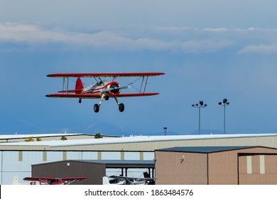 CENTENNIAL, USA-OCTOBER 17: Boeing Stearman Airplane Lands On October 17, 2020 At Centennial Airport Near Denver, Colorado. This Airport Is One Of The Busiest General Aviation Airports In The US.