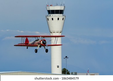 CENTENNIAL, USA-OCTOBER 17: Boeing Stearman Airplane Lands On October 17, 2020 At Centennial Airport Near Denver, Colorado. This Airport Is One Of The Busiest General Aviation Airports In The US.