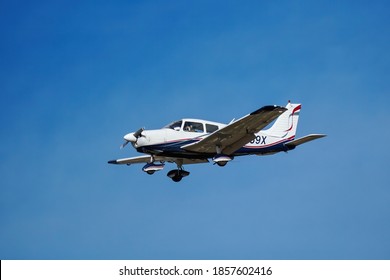 CENTENNIAL, USA-OCTOBER 17: Piper Warrior Plane Flies On October 17, 2020 At Centennial Airport Near Denver, Colorado. This Airport Is One Of The Busiest General Aviation Airports In The United States