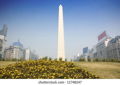 In The Center Of Buenos Aires, Argentina, Stands This Obelisk, An Historic Monument Commemorating The 400 Year Anniversary Of The City.