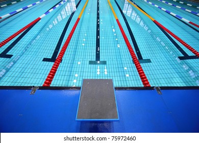 In center one platform for  start and lane of swimming pool