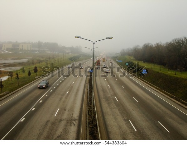 Center View from above of the Highway in\
Vilnius City, Lithuania