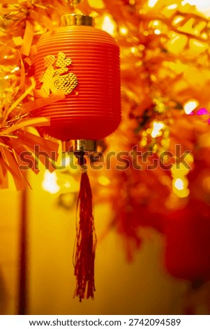 Centered around a small red lantern with the character fortune, blessing, paired with golden ribbons and warm background lighting, a rich, festive atmosphere for the New Year is created.