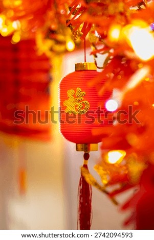 Centered around a small red lantern with the character fortune, blessing, paired with golden ribbons and warm background lighting, a rich, festive atmosphere for the New Year is created.