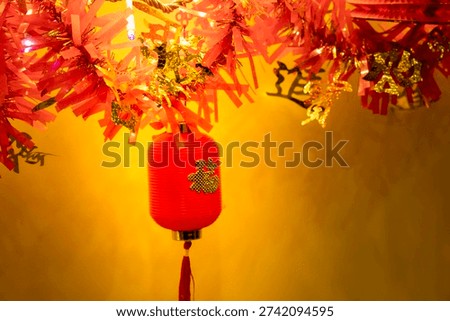 Centered around a small red lantern with the character fortune, blessing, paired with golden ribbons and warm background lighting, a rich, festive atmosphere for the New Year is created.