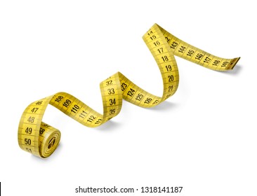 Centimeter tailor's tape on a white isolated background. White isolated background. Diagonal. Close-up.