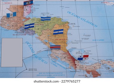Central america map, Guatemala , Honduras,  Costa Rica map, Nicaragua map and El Salvador Map whit Flag - Shutterstock ID 2279765277