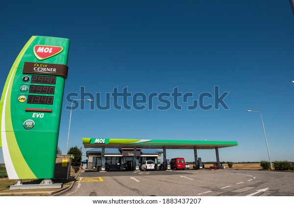 Central\
Bohemia, Czech Republic, 09-11-2020. MOL Gas station in Prague and\
in the outskirts (Bohemia region), on a sunny\
day
