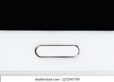 central button below the white smartphone screen