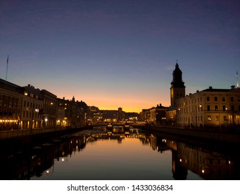 Central canal during twilight in Gothenburg