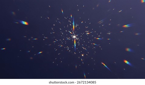 A central explosive burst of light with tiny particles radiating outward in every direction, giving a cosmic or explosive impression.