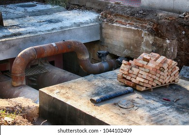 Central Heating Supply Line Under Reconstruction In The Summer City Street