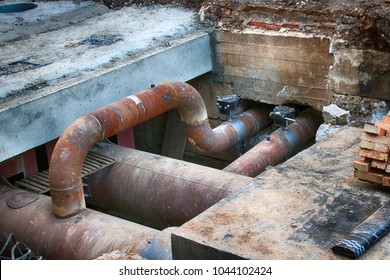 Central Heating Supply Line Under Reconstruction In The Summer City Street