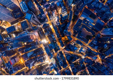 Central, Hong Kong 30 July 2020: Top view of Hong Kong city at night