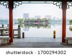 Central island in Daming Lake. This building called Lixia Pavilion, it is  a landmark for Jinan.