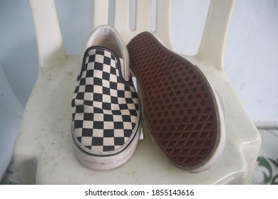 Central Java, Indonesia – November 16, 2020: Checkerboard Shoes In Magelang, Central Java, Indonesia On November 16, 2020