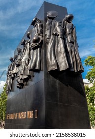 Central London,England,United Kingdom-August 21 2019: The Monument to the Women who served in World War II stands opposite Downing Street,next to the Cenotaph,unveiled by the Queen in 2005.