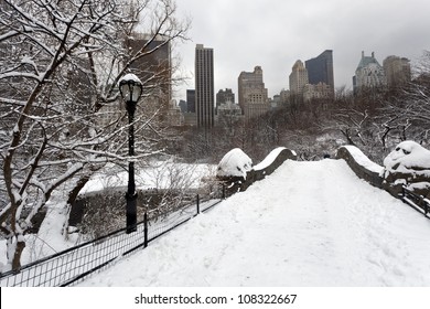 Central Park After Snow Storm In New York City