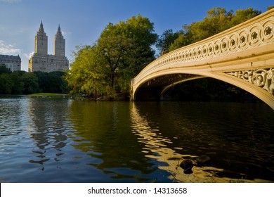 Central Park Bow Bridge At Sunset In The Spring