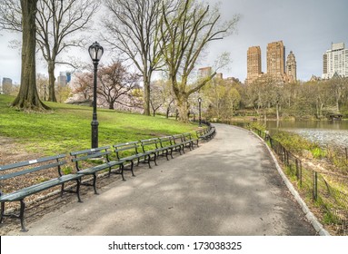 Central Park, New York City Spring Scene On Cloudy Day